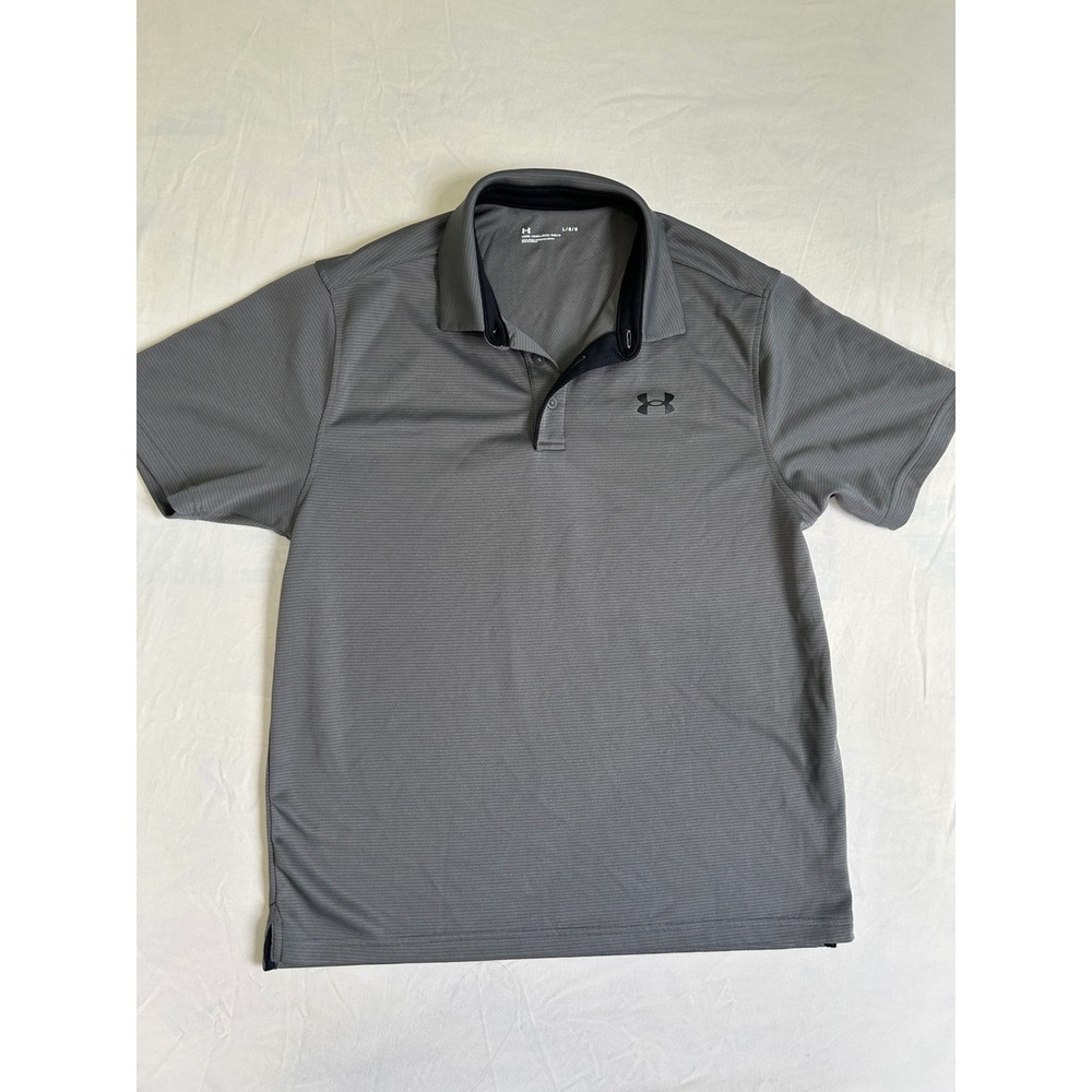 Under Armour Mens Gray Micro Stripe Loose Fit Short Sleeve Golf Polo Shirt Large